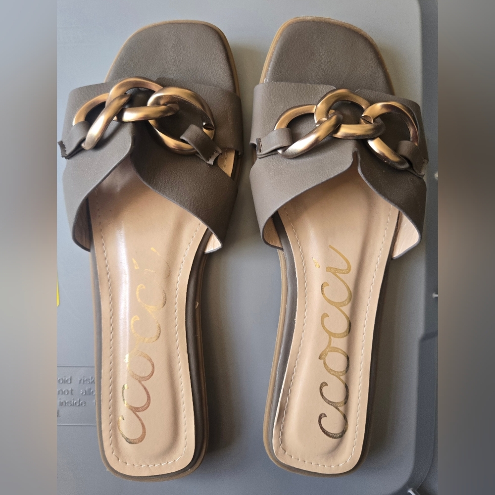 CCOCCI Brown and Gold Chain Sandals